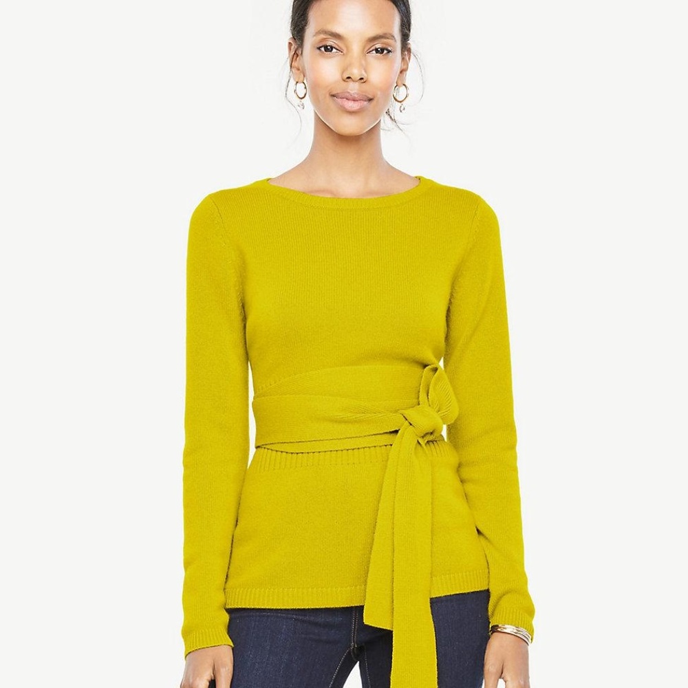 Ann Taylor  Women's Yellow Cashmere Belted Jumper